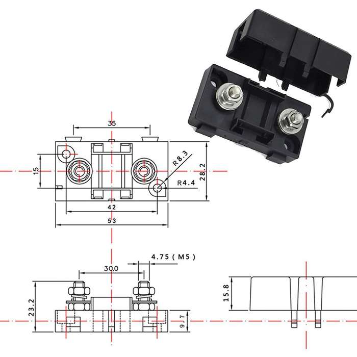 4 in 1 ANS-H Car Fuse Holder Fuse Box, Current:50A