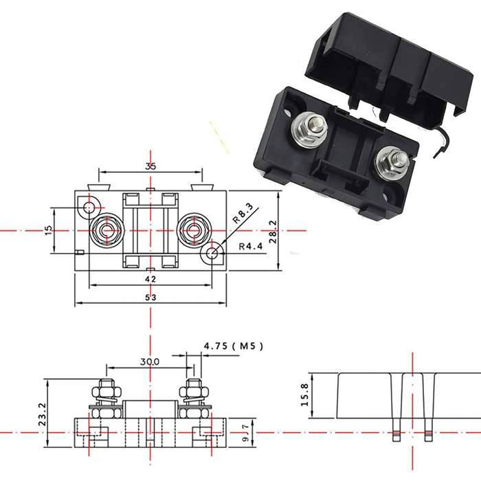 6 in 1 ANS Car Fuse Holder Fuse Box, Current:60A & 80A & 100A