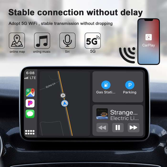 THT-020-2 USB + USB-C / Type-C Wired to Wireless Carplay Adapter for iPhone(Black)