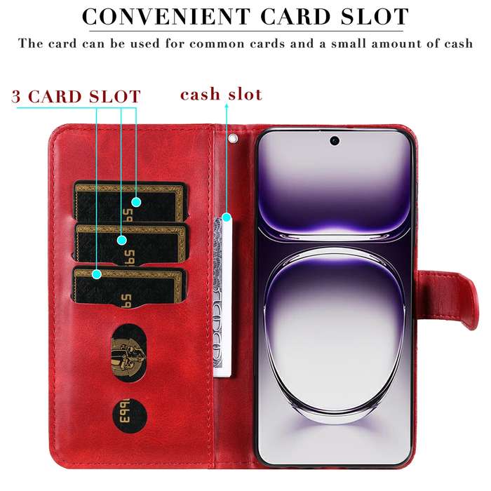 For OPPO Reno12 5G Global Fashion Calf Texture Zipper Leather Phone Case(Red)