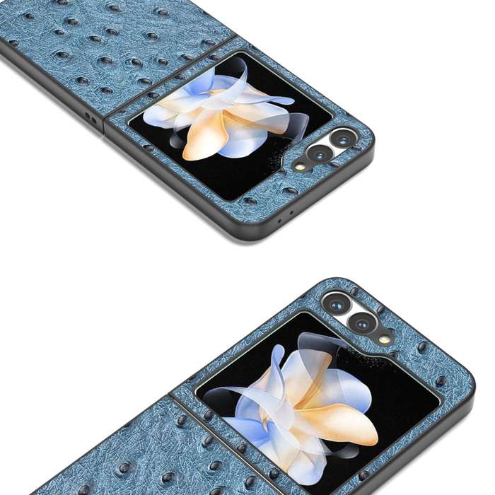 For Samsung Galaxy Z Flip6 ABEEL Genuine Leather Ostrich Texture Phone Case(Blue)