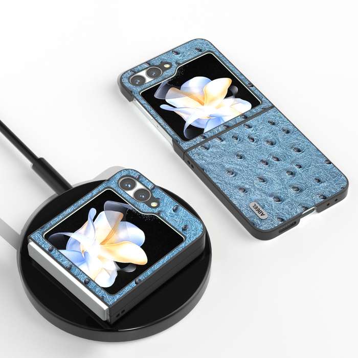 For Samsung Galaxy Z Flip6 ABEEL Genuine Leather Ostrich Texture Phone Case(Blue)