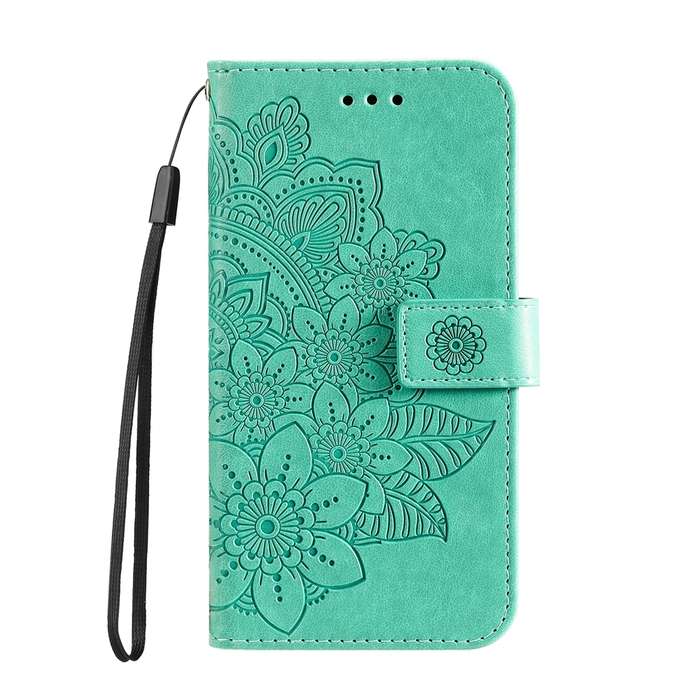 For Realme 12 5G 7-petal Flowers Embossing Leather Phone Case(Green)