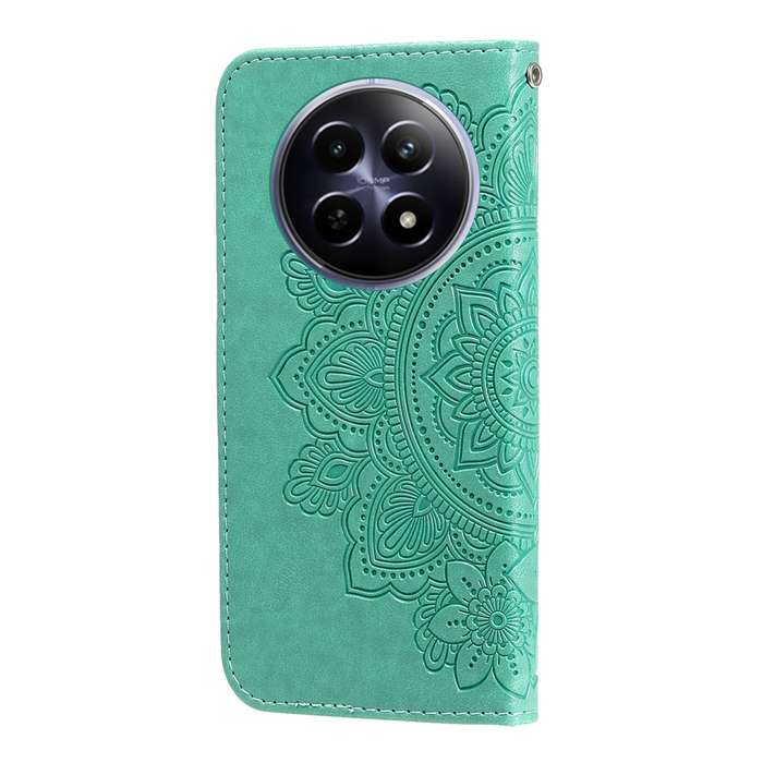 For Realme 12 5G 7-petal Flowers Embossing Leather Phone Case(Green)