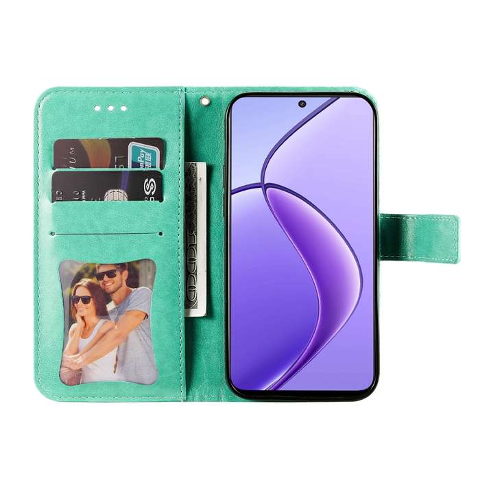 For Realme 12 5G 7-petal Flowers Embossing Leather Phone Case(Green)