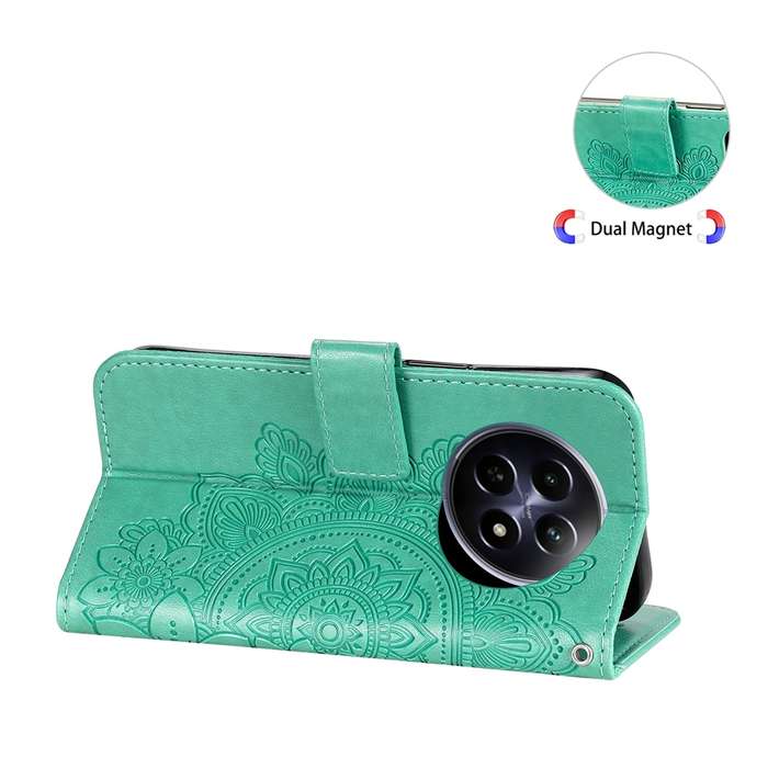For Realme 12 5G 7-petal Flowers Embossing Leather Phone Case(Green)