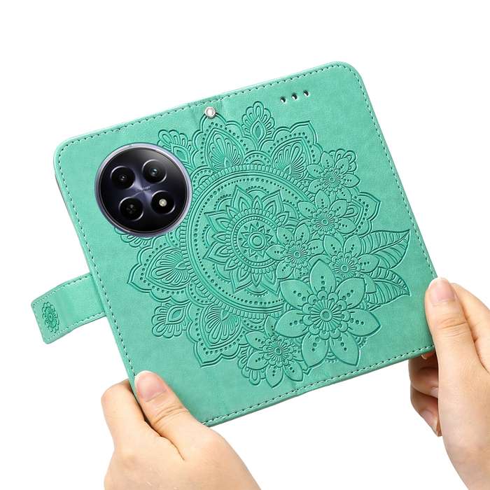 For Realme 12 5G 7-petal Flowers Embossing Leather Phone Case(Green)