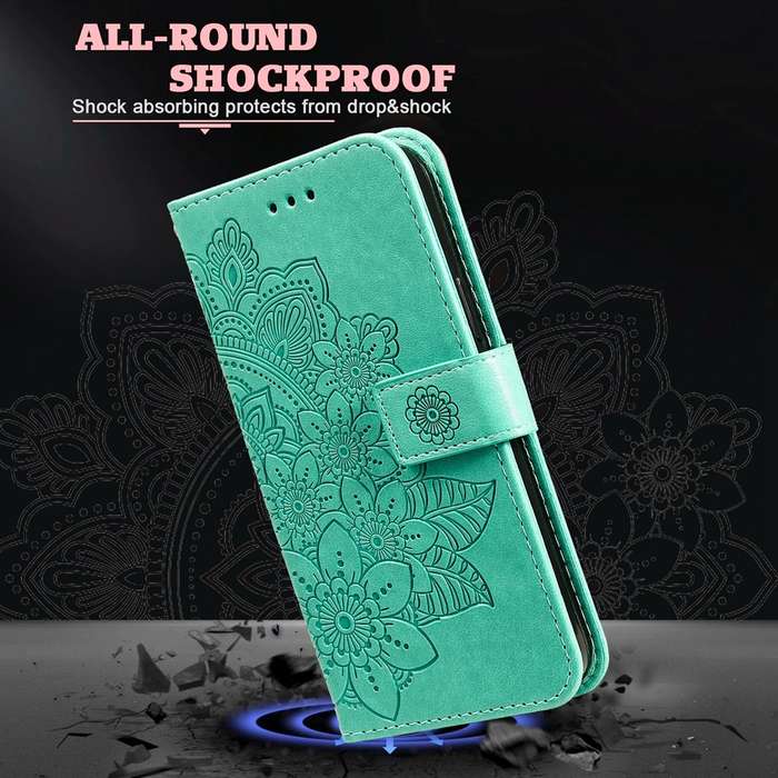 For Realme 12 5G 7-petal Flowers Embossing Leather Phone Case(Green)