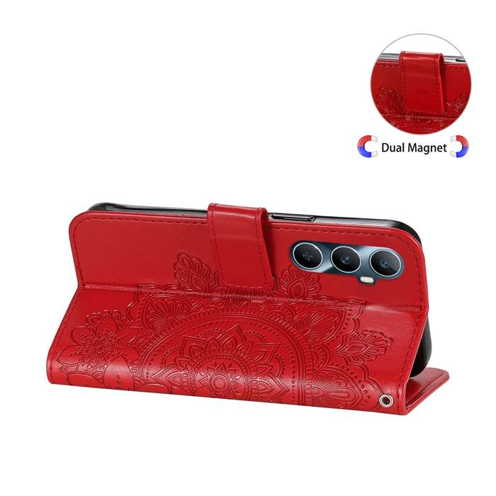 For Realme C65 4G 7-petal Flowers Embossing Leather Phone Case(Red)