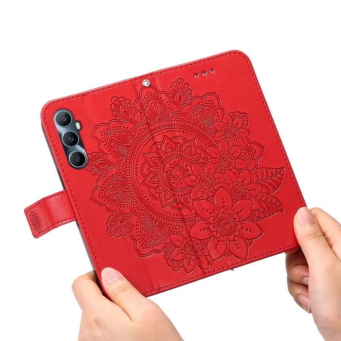 For Realme C65 4G 7-petal Flowers Embossing Leather Phone Case(Red)