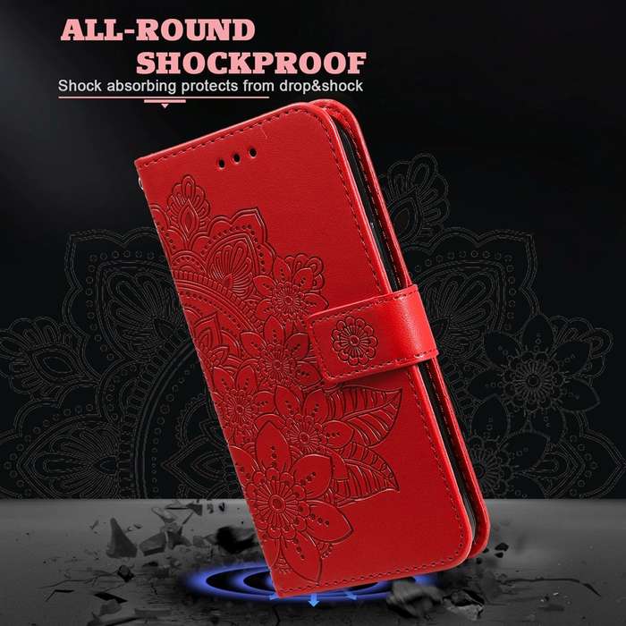 For Realme C65 4G 7-petal Flowers Embossing Leather Phone Case(Red)