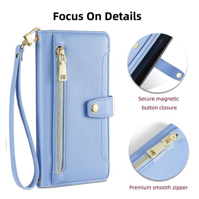 For Samsung Galaxy A51 5G Sheep Texture Cross-body Zipper Wallet Leather Phone Case(Blue)