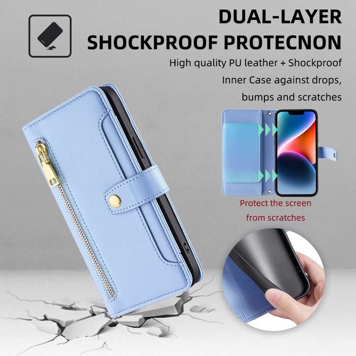 For Samsung Galaxy A51 5G Sheep Texture Cross-body Zipper Wallet Leather Phone Case(Blue)
