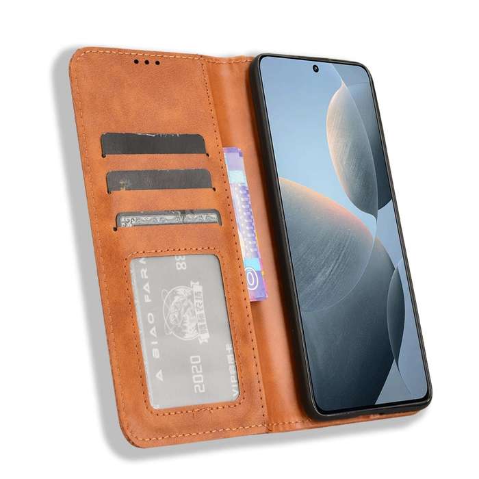 For Xiaomi Redmi K70E / Poco X6 Pro Magnetic Buckle Retro Texture Leather Phone Case(Brown)