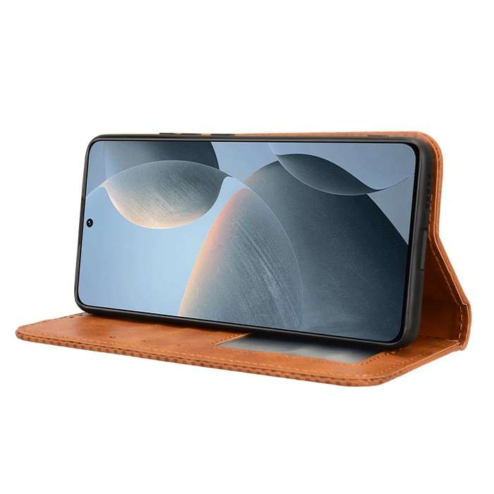 For Xiaomi Redmi K70E / Poco X6 Pro Magnetic Buckle Retro Texture Leather Phone Case(Brown)