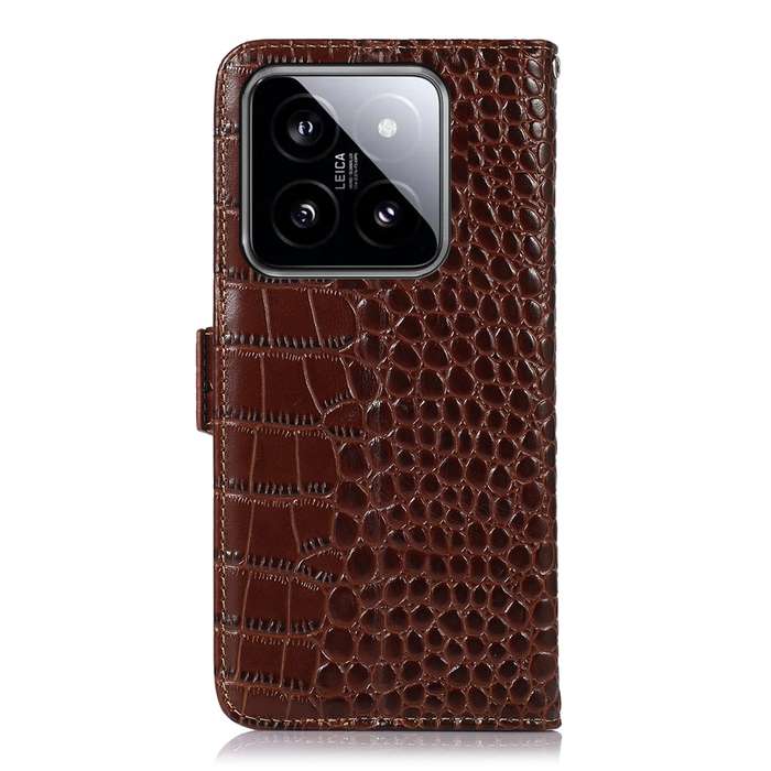 For Xiaomi 14 Pro Crocodile Top Layer Cowhide Leather Phone Case(Brown)