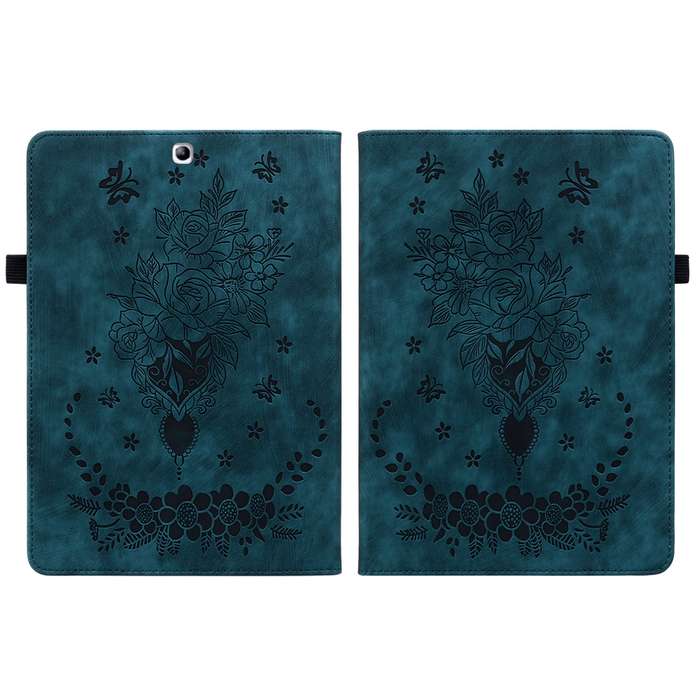 For Samsung Galaxy Tab S2 9.7 T810 T815 Butterfly Rose Embossed Leather Tablet Case(Dark Blue)