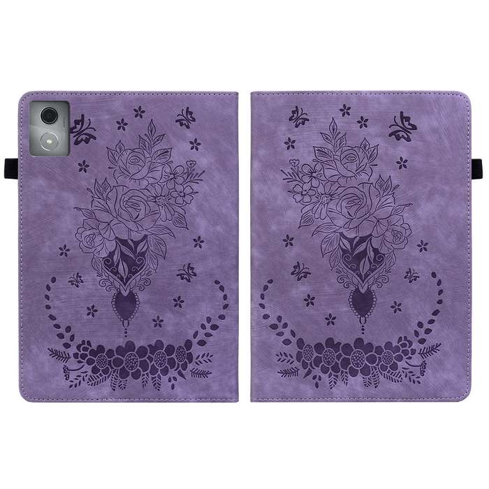 For Lenovo Tab K11 Plus Butterfly Rose Embossed Leather Tablet Case(Purple)