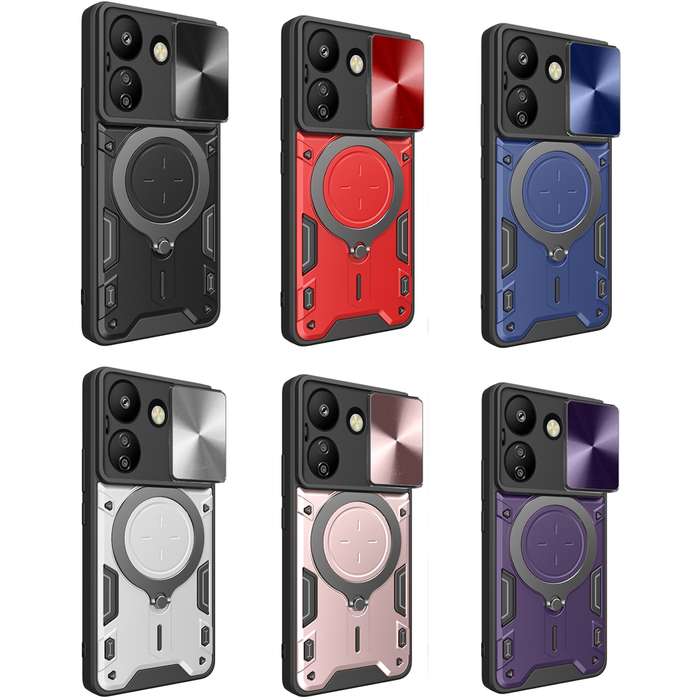 For Xiaomi Redmi 13C 4G CD Texture Sliding Camshield Magnetic Holder Phone Case(Red)
