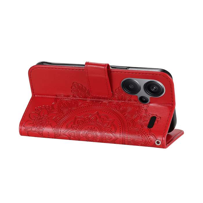 For Xiaomi Redmi Note13 Pro+ 5G Global 7-petal Flowers Embossing Leather Phone Case(Red)