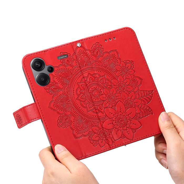 For Xiaomi Redmi Note13 Pro+ 5G Global 7-petal Flowers Embossing Leather Phone Case(Red)