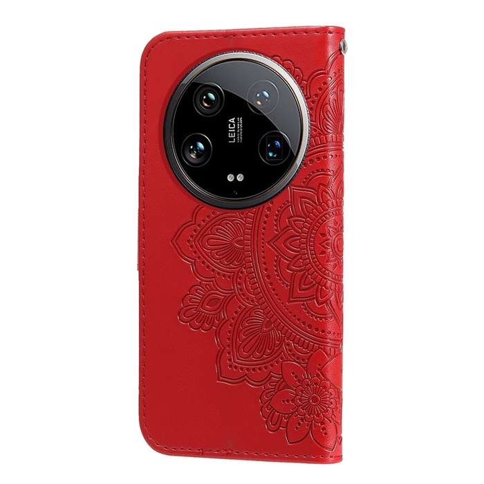 For Xiaomi 14 Ultra 7-petal Flowers Embossing Leather Phone Case(Red)