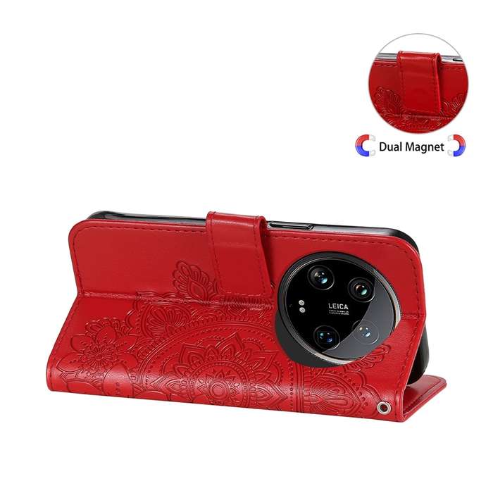 For Xiaomi 14 Ultra 7-petal Flowers Embossing Leather Phone Case(Red)