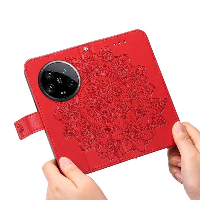 For Xiaomi 14 Ultra 7-petal Flowers Embossing Leather Phone Case(Red)