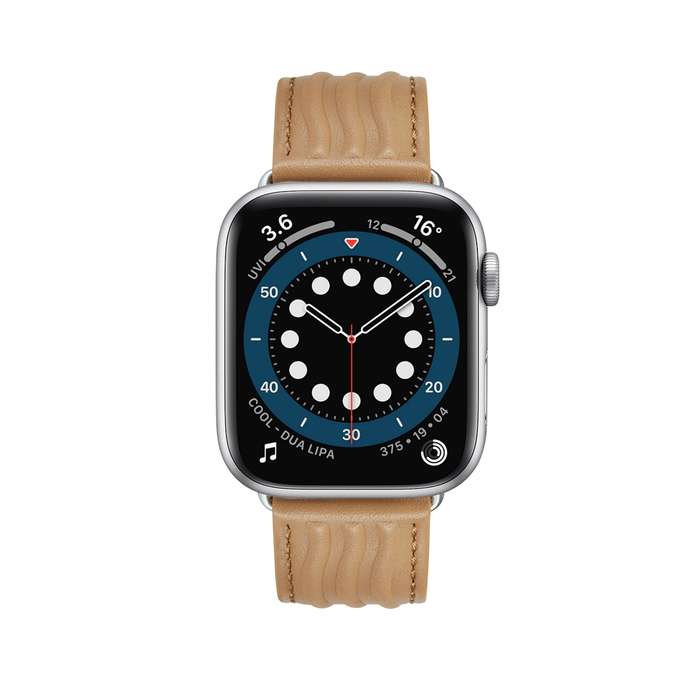 Embossed Line Genuine Leather Watch Band For Apple Watch Ultra 2 49mm(Khaki)