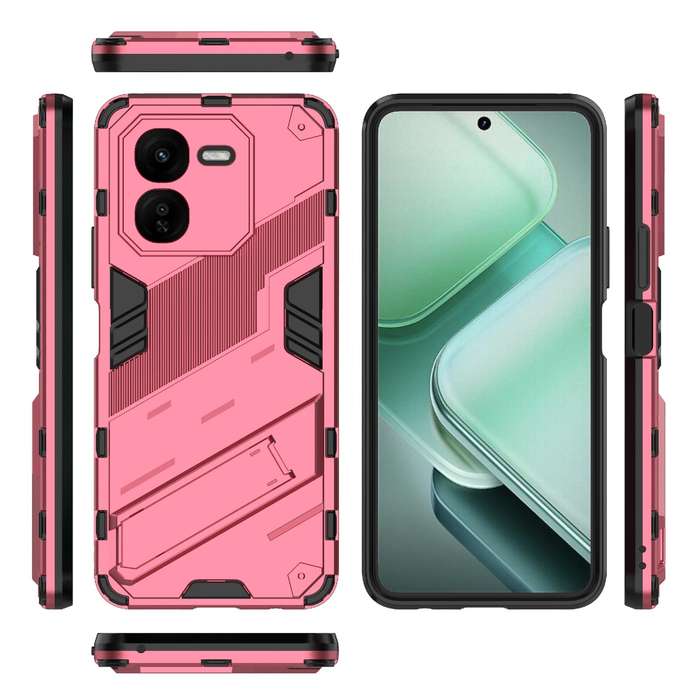 For vivo iQOO Z9X 5G Punk Armor 2 in 1 PC + TPU Phone Case with Holder(Light Red)