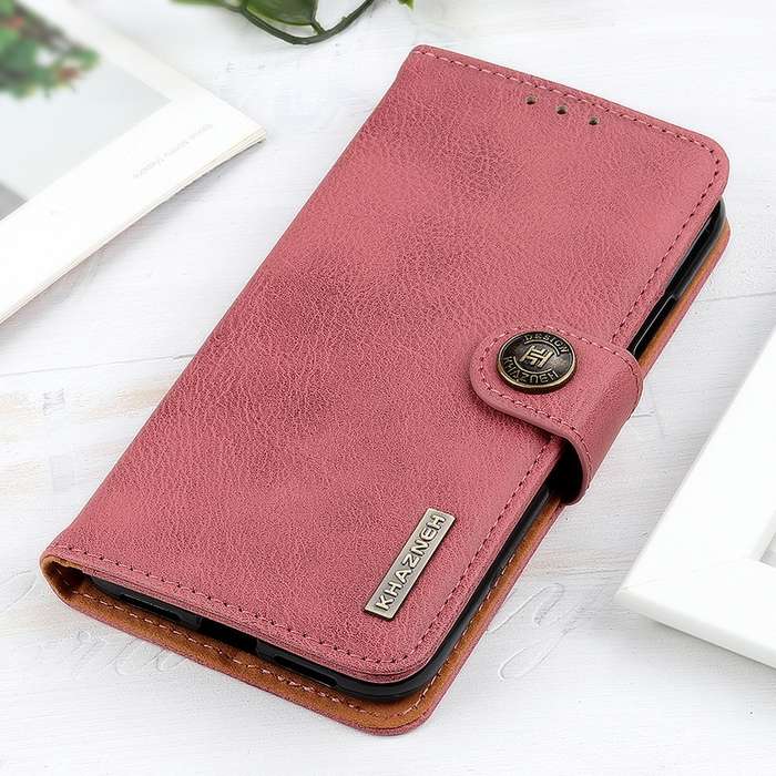 For iPhone 16 Plus KHAZNEH Cowhide Texture Horizontal Flip Leather Phone Case(Pink)