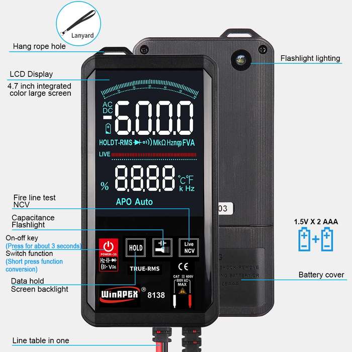 WinAPEX Smart Touch Screen Digital Multimeter, Model:8138