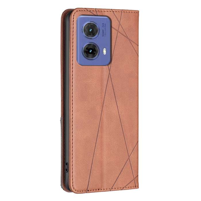 For Motorola Moto G85 Rhombus Texture Magnetic Leather Phone Case(Brown)