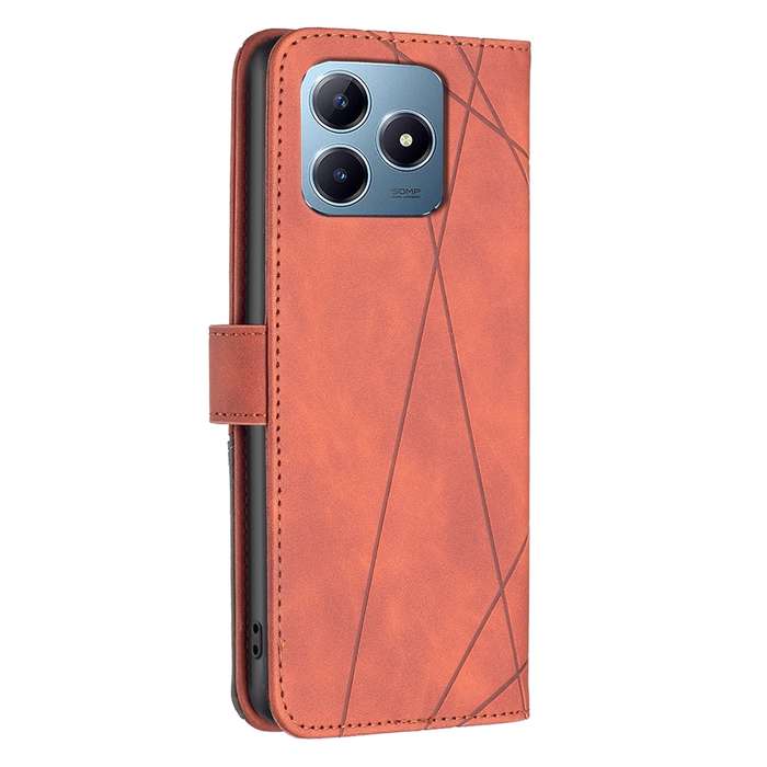 For Realme C61 / C63 Magnetic Buckle Rhombus Texture Leather Phone Case(Brown)