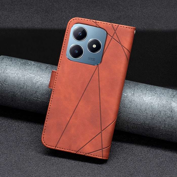 For Realme C61 / C63 Magnetic Buckle Rhombus Texture Leather Phone Case(Brown)