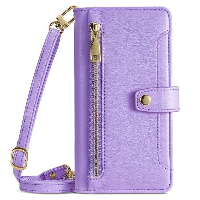For Realme 12 Pro 5G Sheep Texture Cross-body Zipper Wallet Leather Phone Case(Purple)