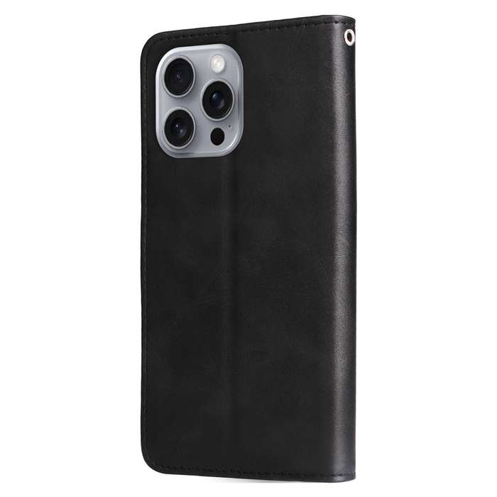 For iPhone 16 Pro Max Fashion Calf Texture Zipper Leather Phone Case(Black)