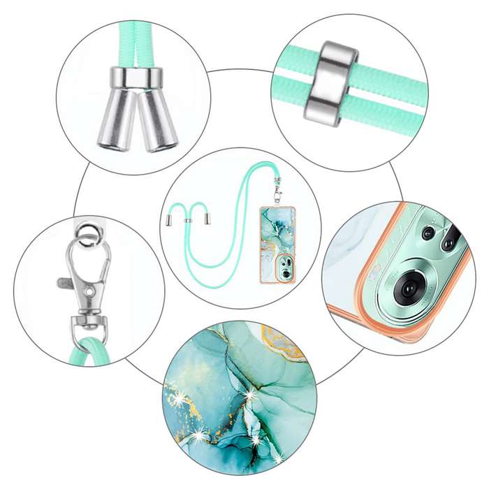 For OPPO Reno11 5G Global Electroplating Marble Dual-side IMD Phone Case with Lanyard(Green 003