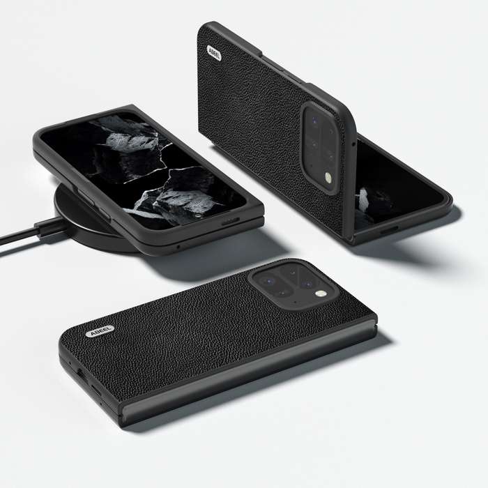 For Google Pixel 9 Pro Fold ABEEL Black Edge Genuine Leather Mino Phone Case(Black)