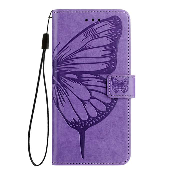For iPhone 16 Plus Embossed Butterfly Leather Phone Case(Light Purple)