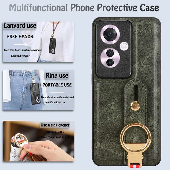 For OPPO Reno11 F / F25 Pro Wristband Leather Back Phone Case(Green)