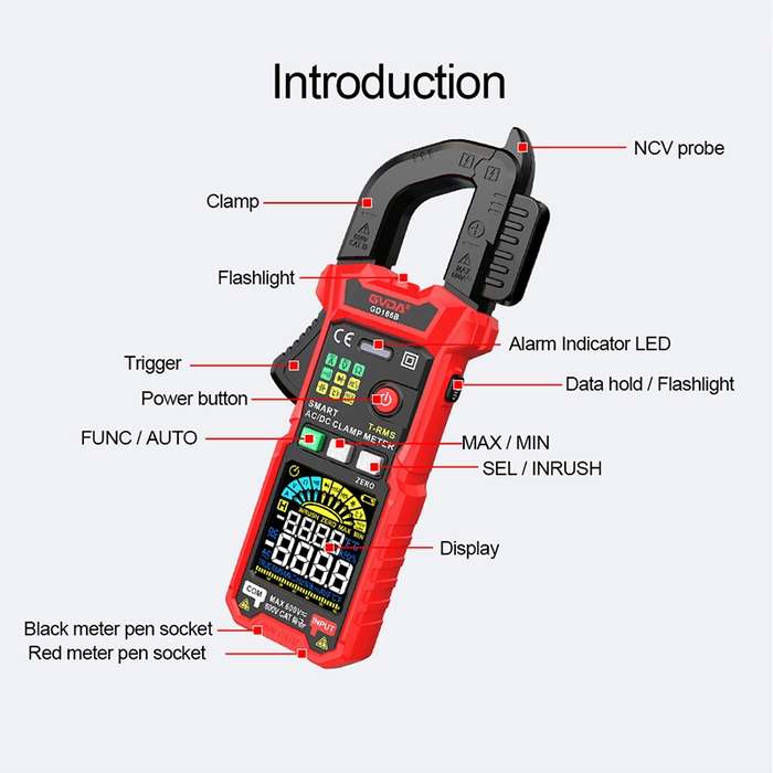 GVDA GD166B Digital Clamp Multimeter Supports DC