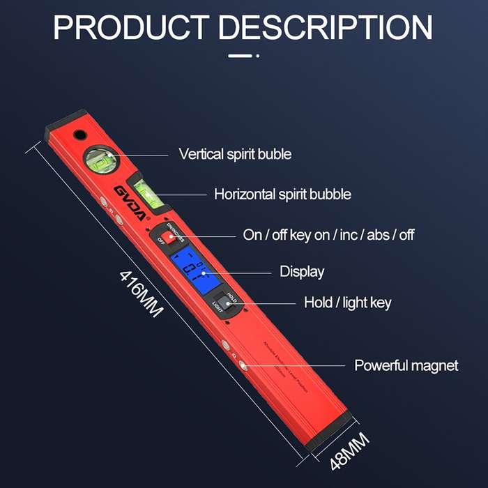 GVDA GD-H400M Digital Level 360 Measure Protractor Level Ruler(Red)