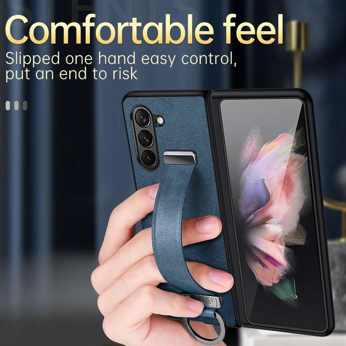 For Samsung Galaxy Flip5 SULADA PC + Leather Texture Skin Feel Shockproof Phone Case(Blue)