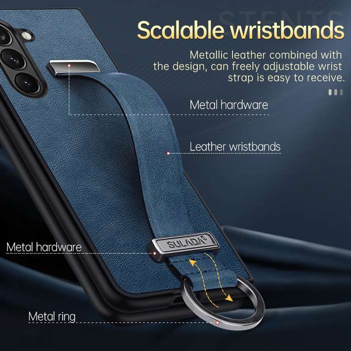 For Samsung Galaxy Flip5 SULADA PC + Leather Texture Skin Feel Shockproof Phone Case(Blue)