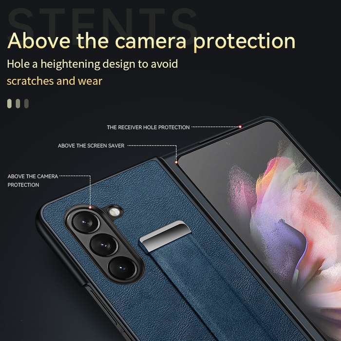 For Samsung Galaxy Flip5 SULADA PC + Leather Texture Skin Feel Shockproof Phone Case(Blue)