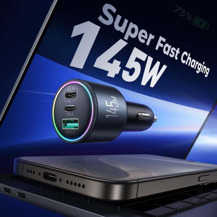 JOYROOM JR-CCN07 120W Dual PD+QC3.0 3-Port Car Charger(Dark Gray)