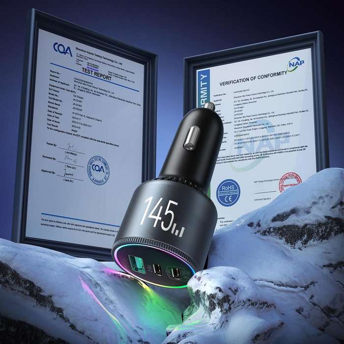 JOYROOM JR-CCN07 120W Dual PD+QC3.0 3-Port Car Charger(Dark Gray)