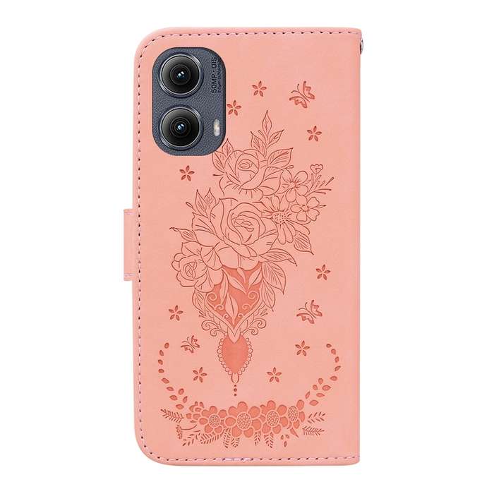 For Motorola Edge 2024 Butterfly Rose Embossed Leather Phone Case(Pink)