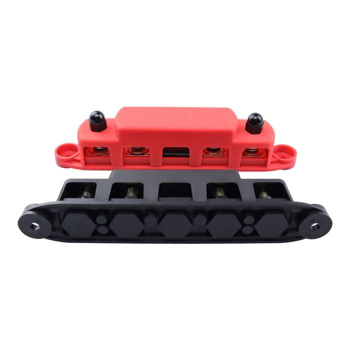 CP-4125 1 Pair RV Yacht M8 Single Row 4-way Power Distribution Block Busbar with Cover with 300A Fus